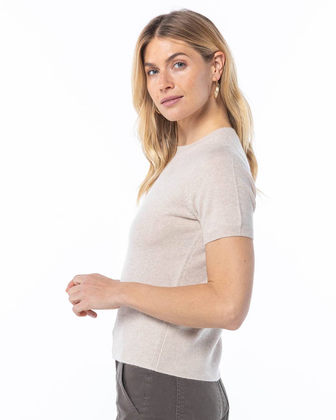 Short Sleeve Cashmere Crew | Oatmeal