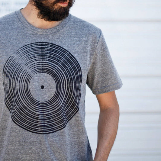 Vinyl Record LP Men's DJ Tee Shirt Gray Made in USA