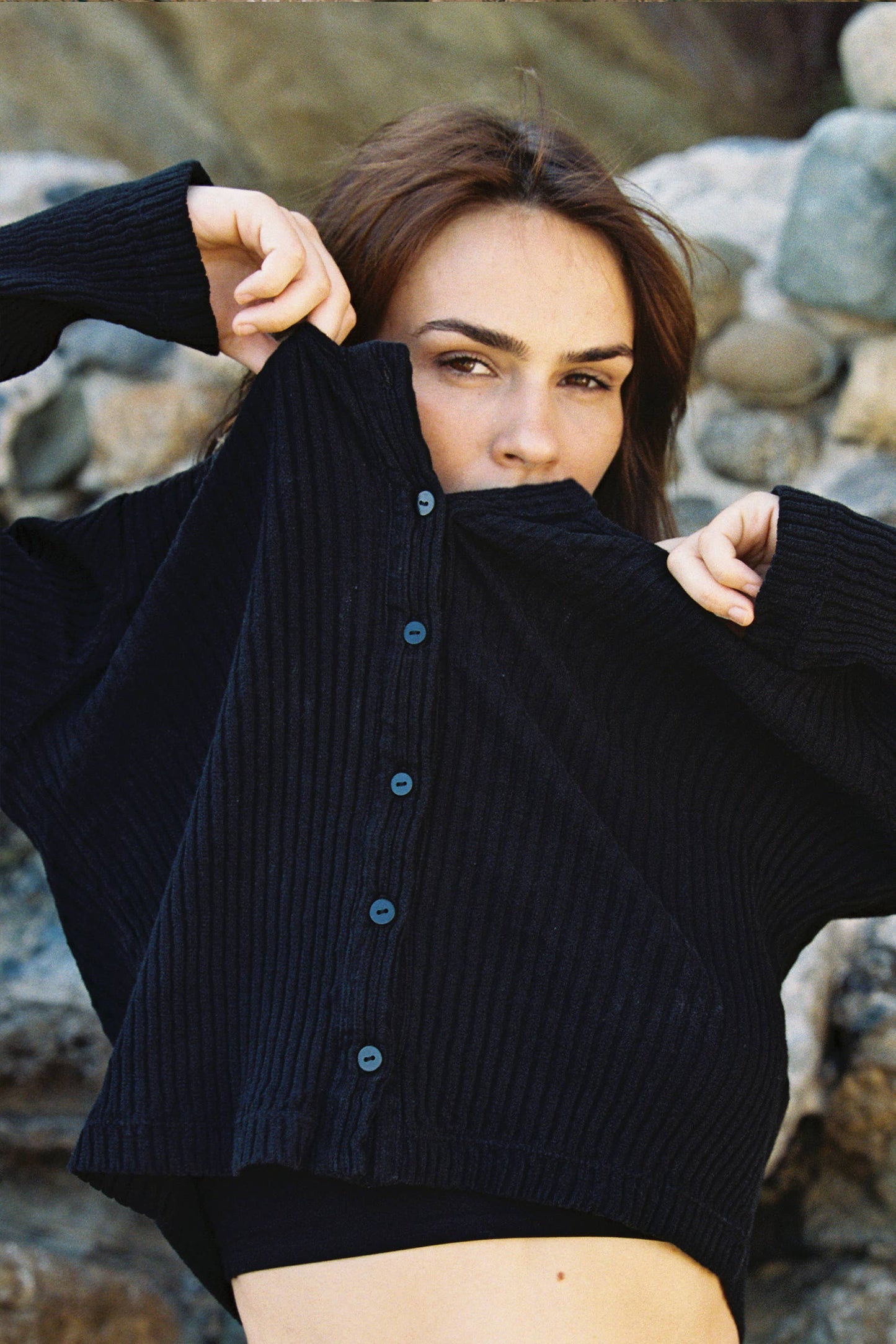 Organic Pointelle Cardigan | Black