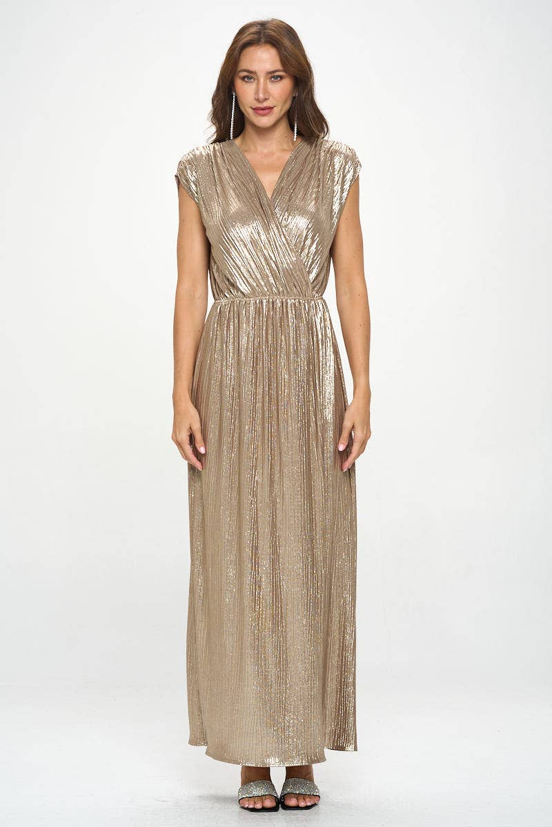 Gold Sleeveless Metallic Maxi Dress (Made in USA)