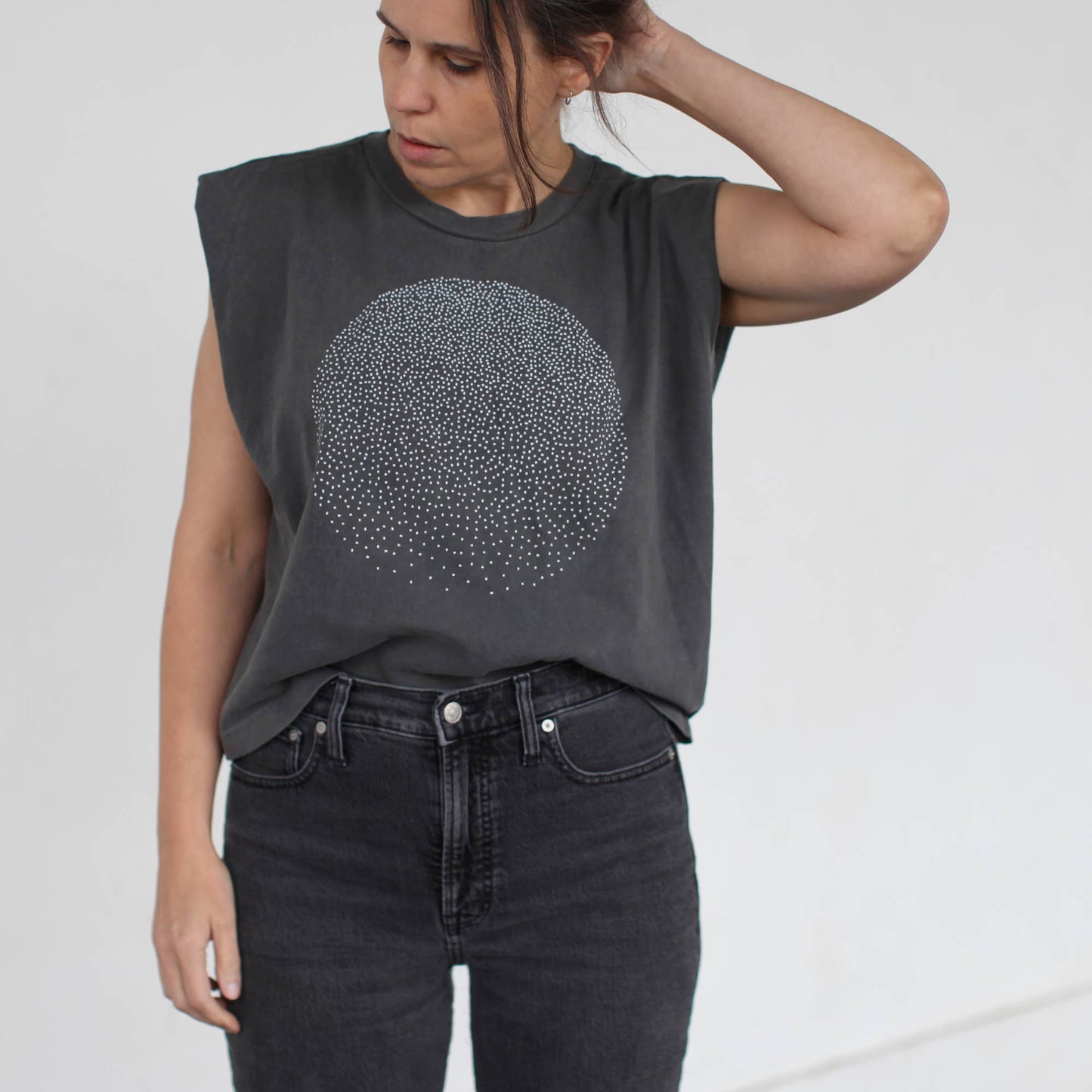 Snow Globe Full Moon Womens 100% Cotton Muscle Tank Black