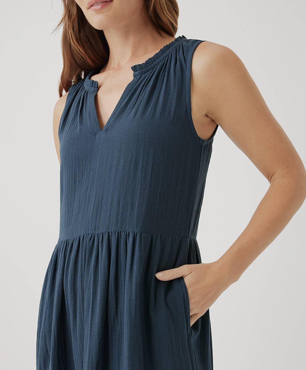 Coastal Double Gauze Ruffle Maxi Dress | French Navy