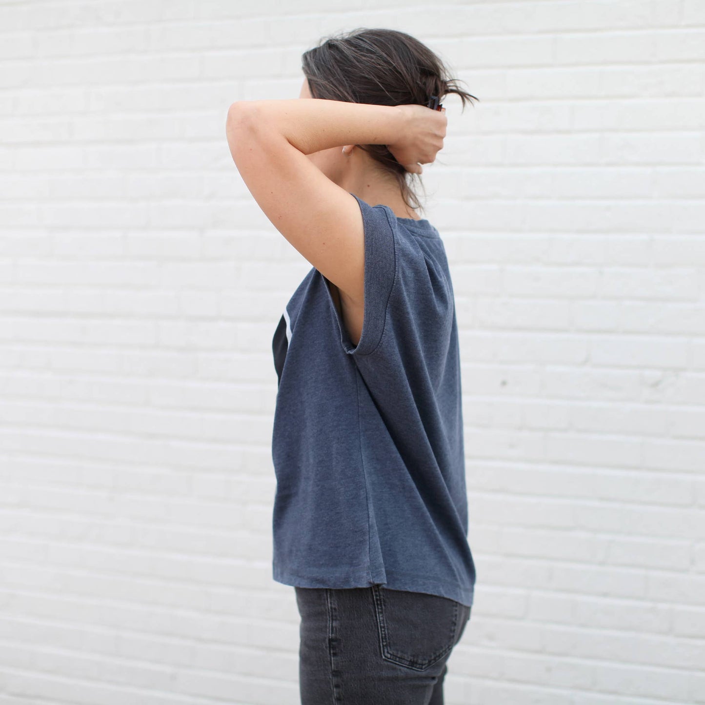Solar Eclipse Full Moon Loose Fit Boxy Cap Sleeve Tee Navy