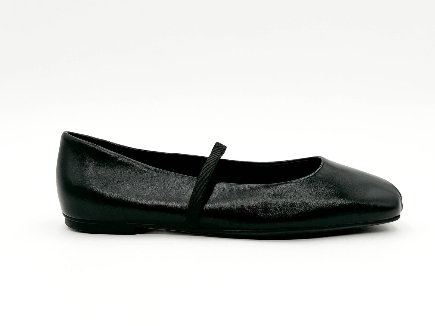 Mary Black Leather Mary Jane Flats - Black