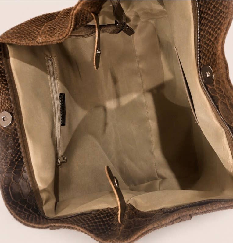 LOLA – Italian Python-Embossed Leather Bag – Dark Taupe