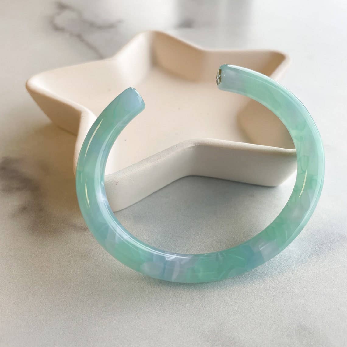 Lush Bangle Cuff in Sky, Peach and Lily Pad