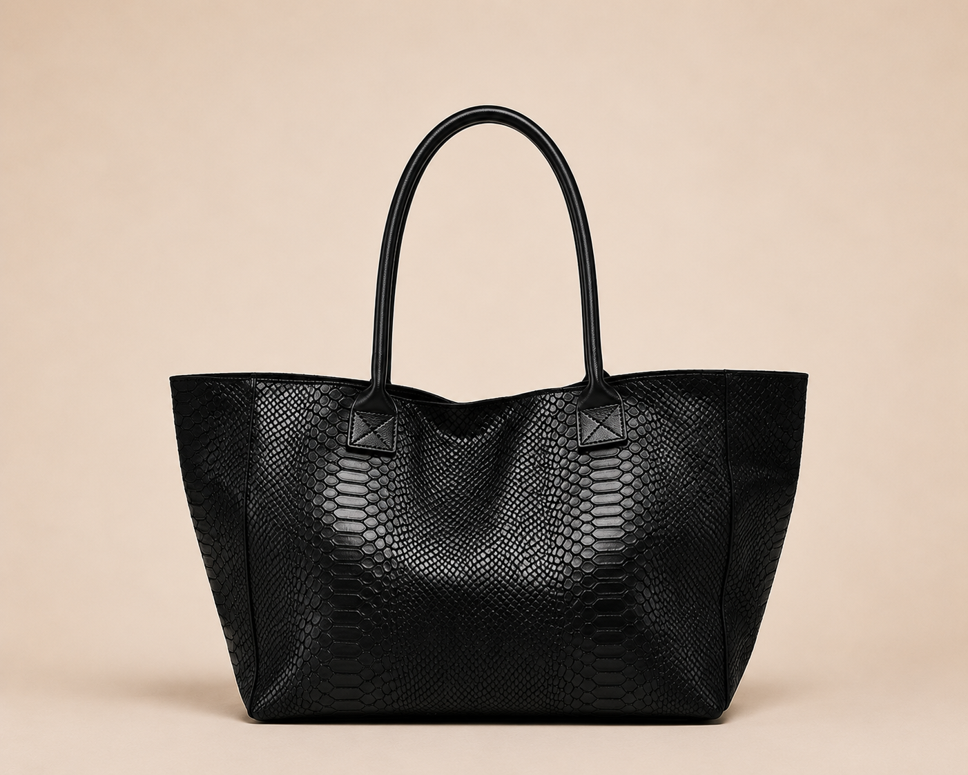 LOLA – Italian Python-Embossed Leather Bag – Black