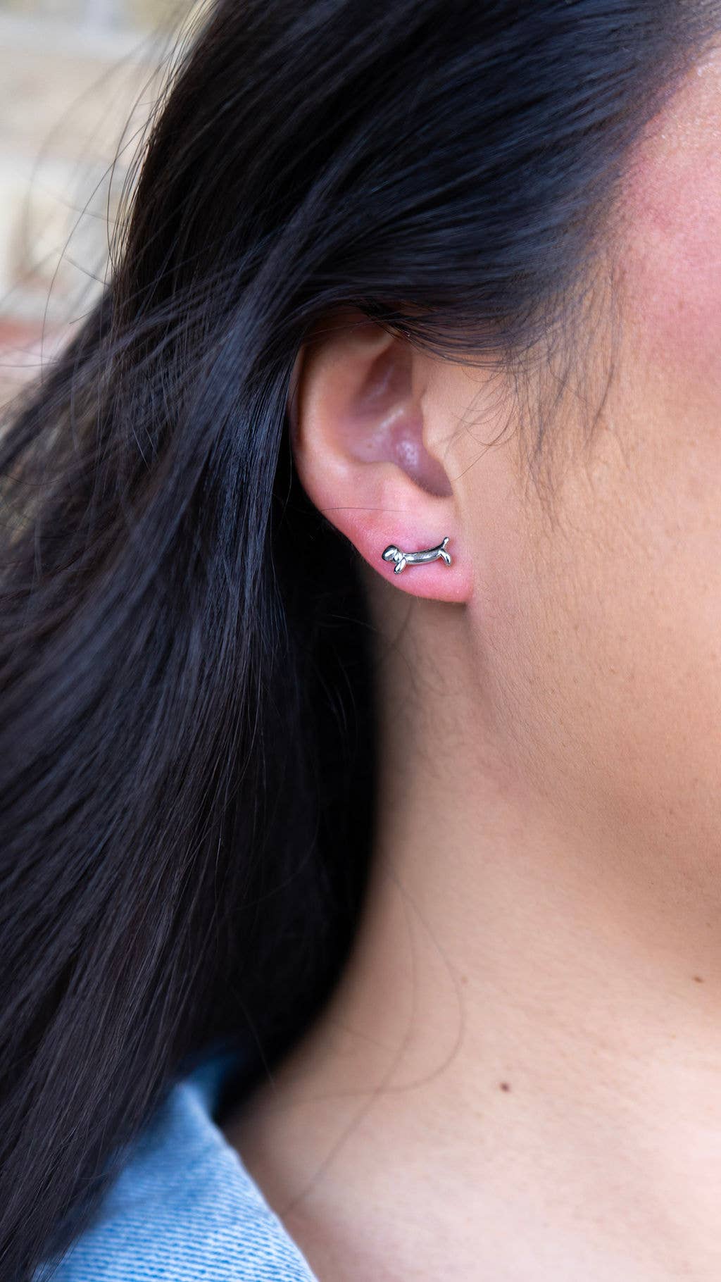 Luxe Dainty Dachshund Studs - Silver // Earrings, Dog