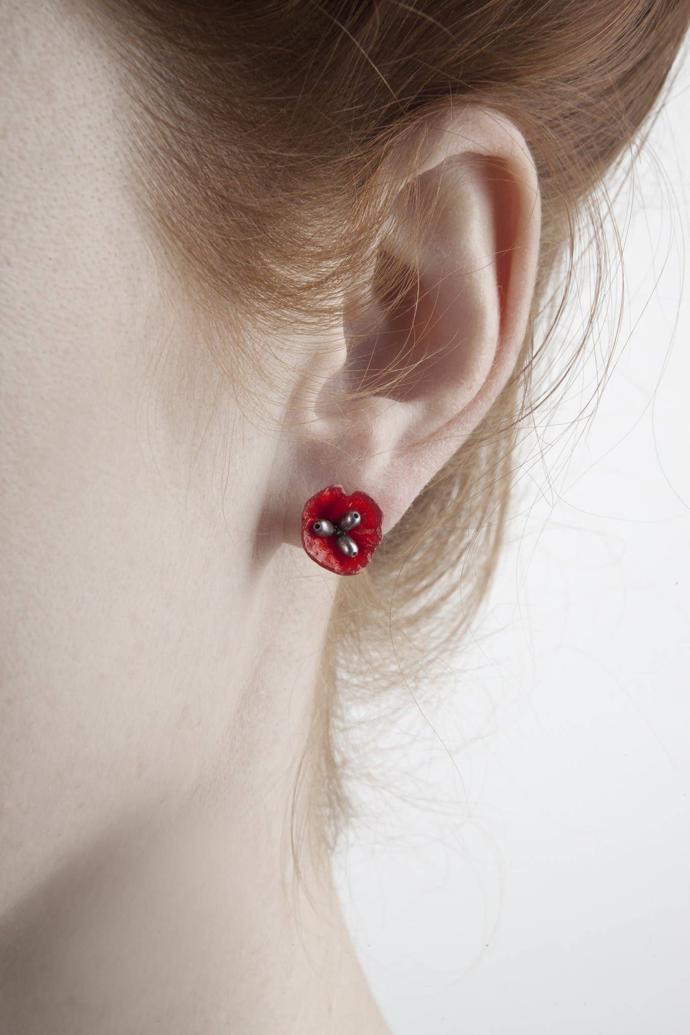 Red Poppy Stud Earrings