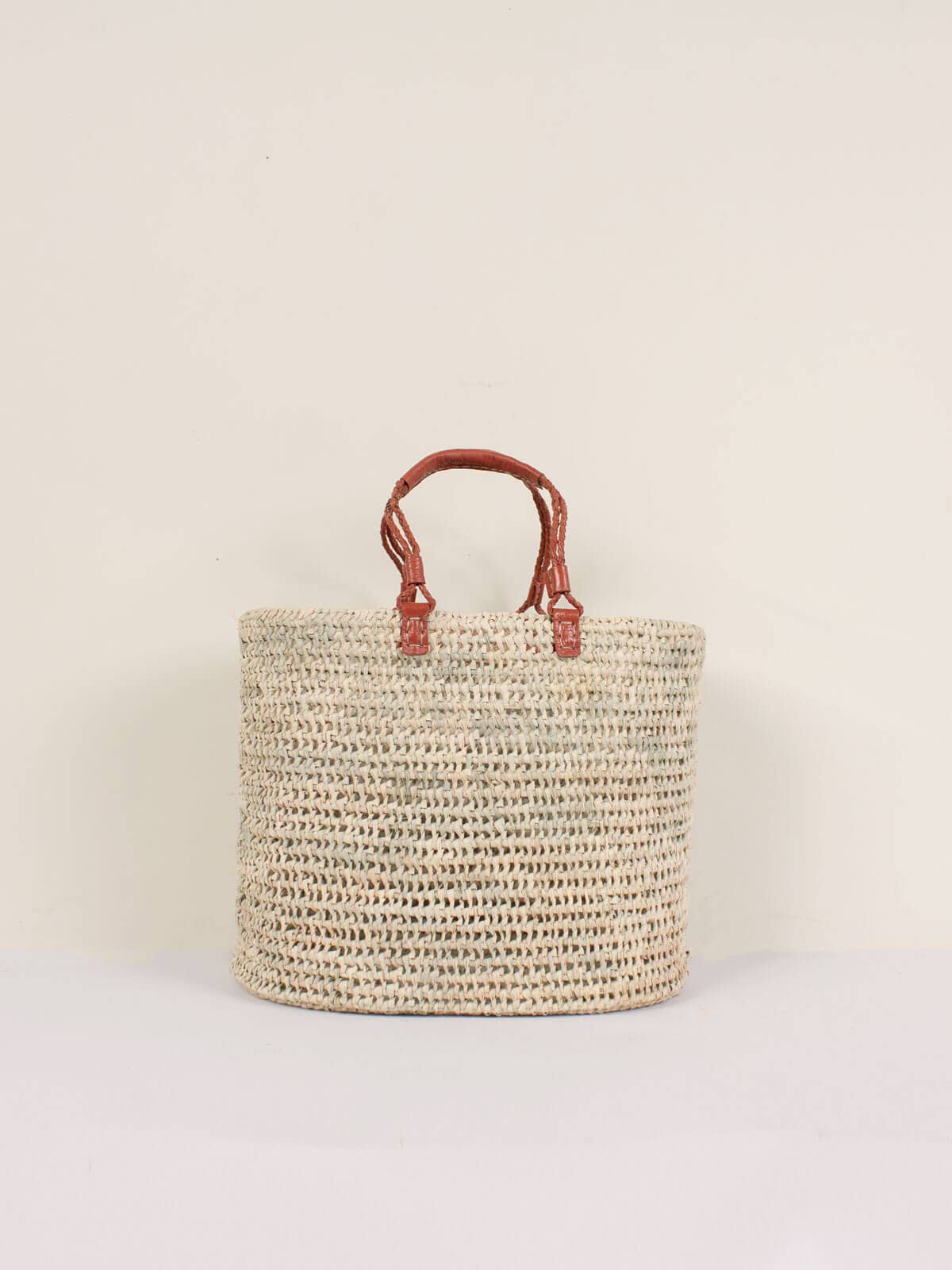 Pleated Leather Handle Basket - Terracotta