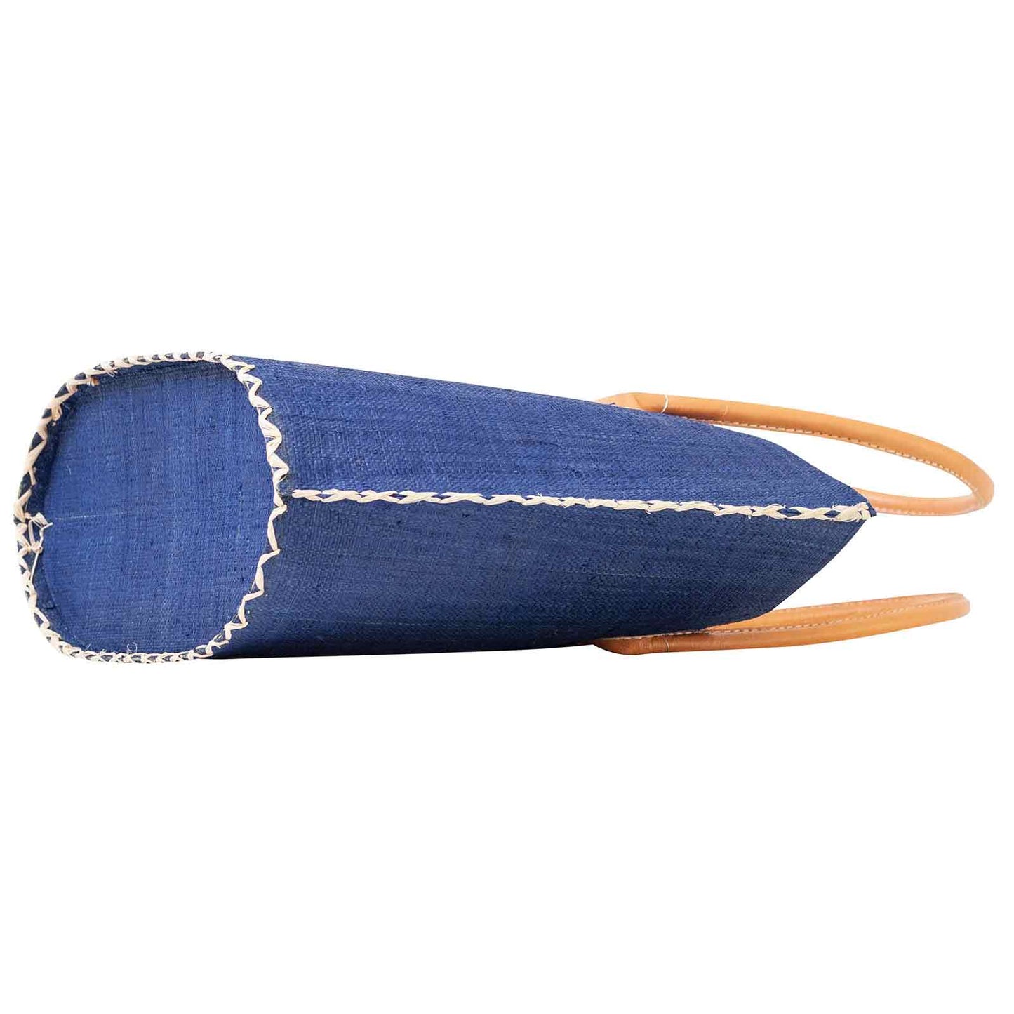 RAFFIA NAVY with Leather Handle Tote Bag