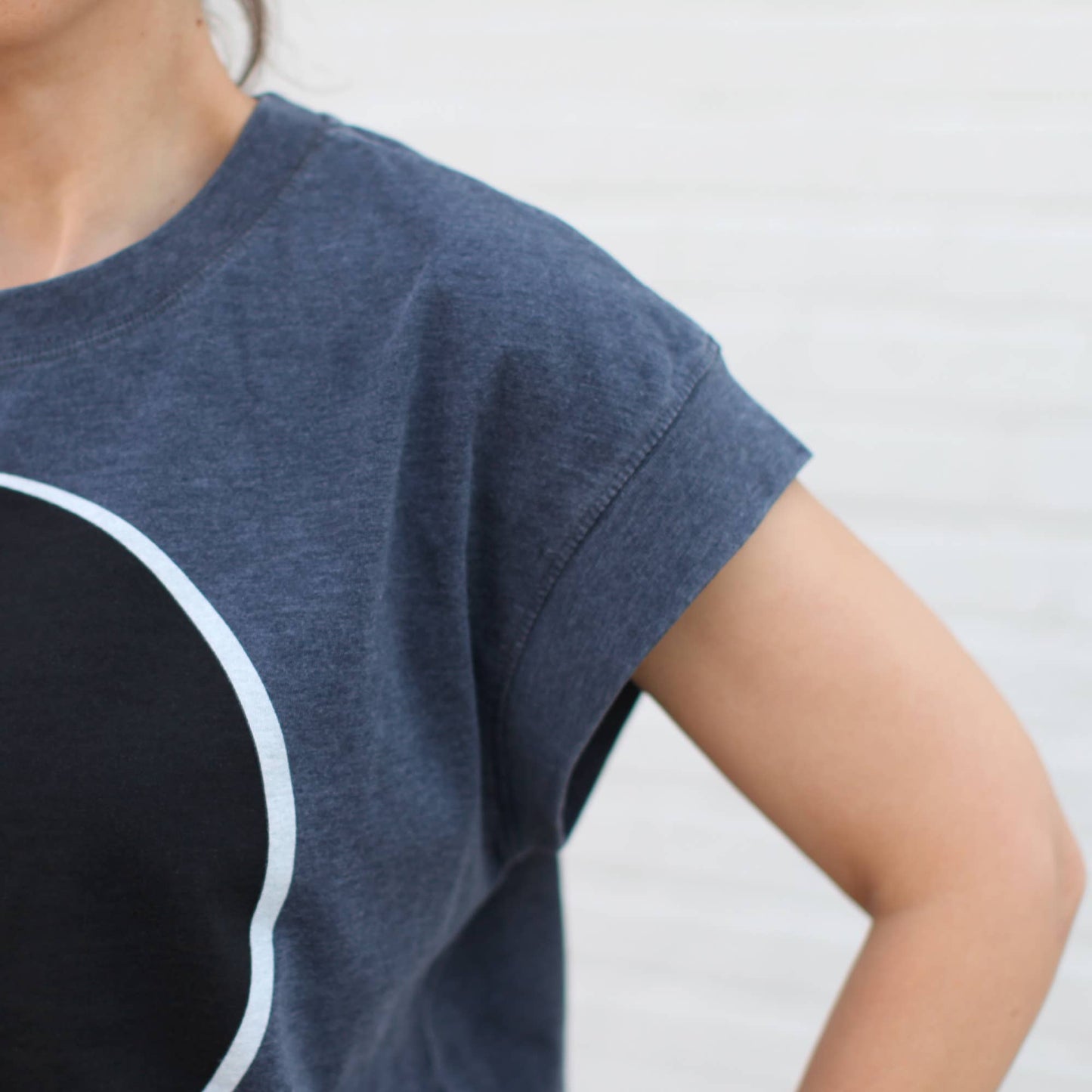 Solar Eclipse Full Moon Loose Fit Boxy Cap Sleeve Tee Navy