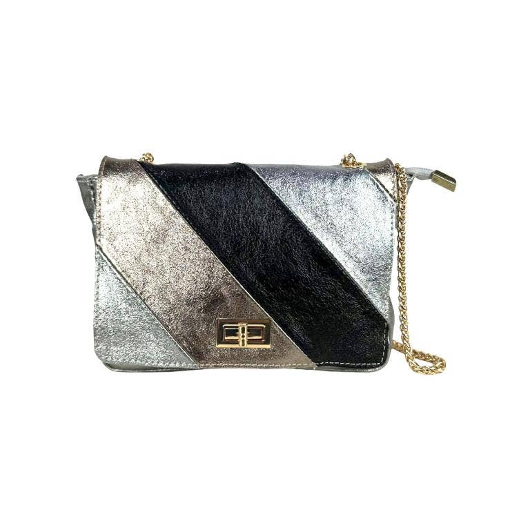 Women's Multicolored Leather Shoulder Bag with Shiny Effect