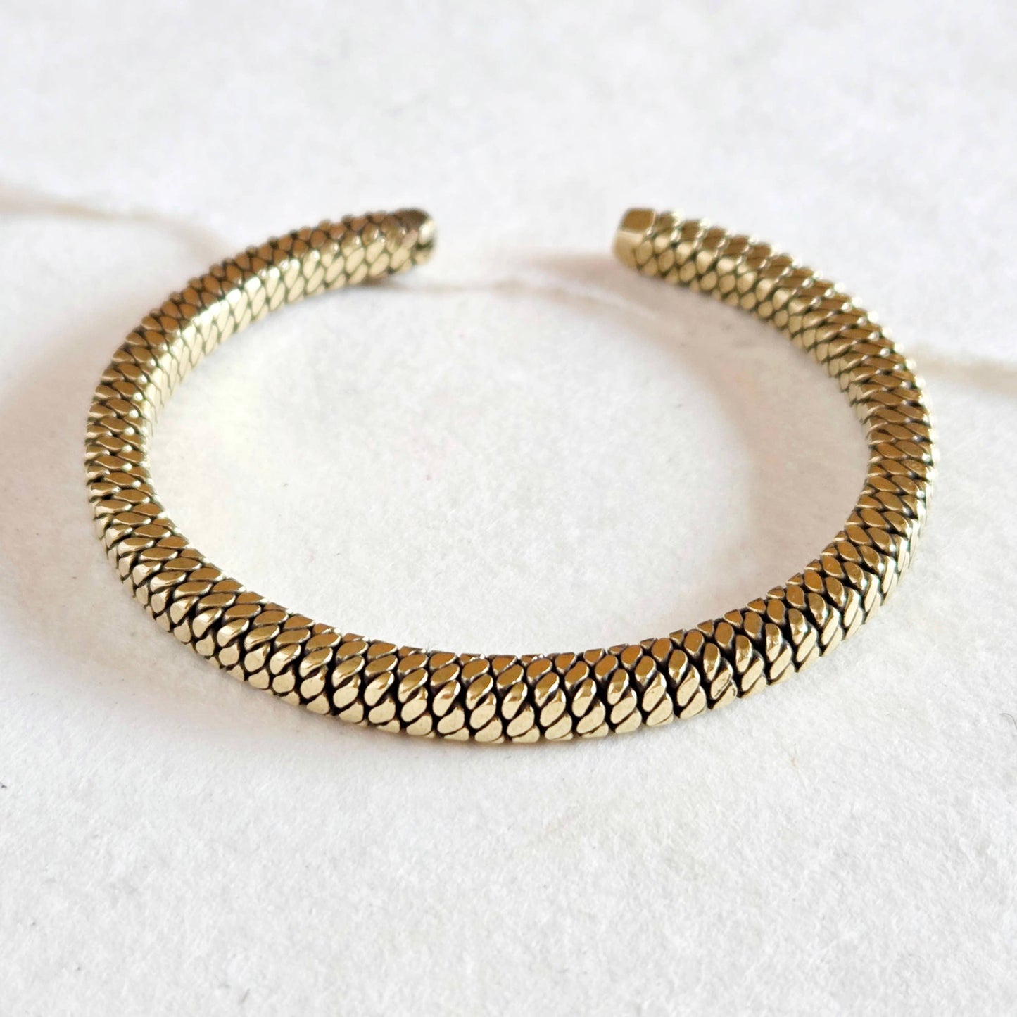 Brass twisted wire braided coil cuff bangle bracelet