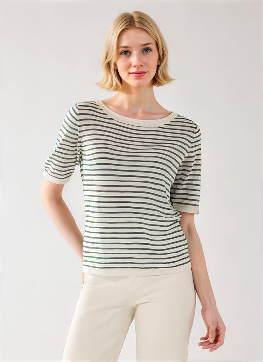 Linen Knit Elbow Sleeve Crewneck | Agave