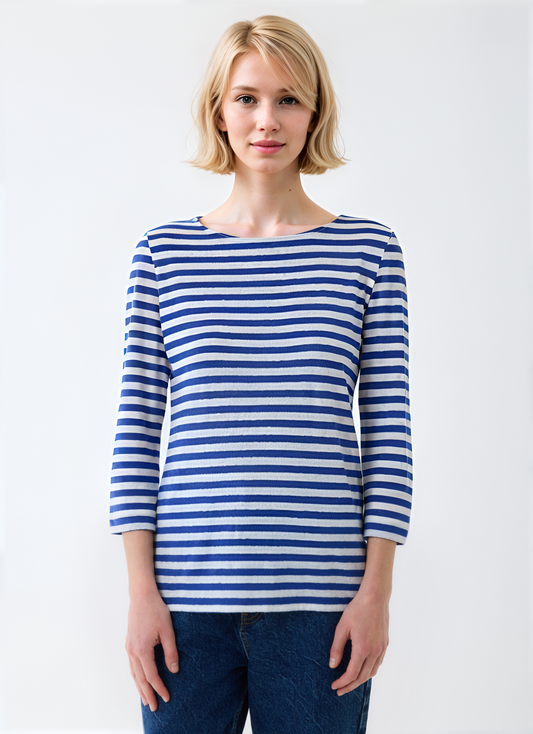 Stretch Linen 3/4 Sleeve Boatneck