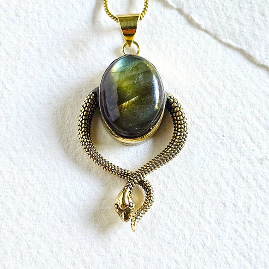 Brass Labradorite Snake Pendant Charm Necklace designer