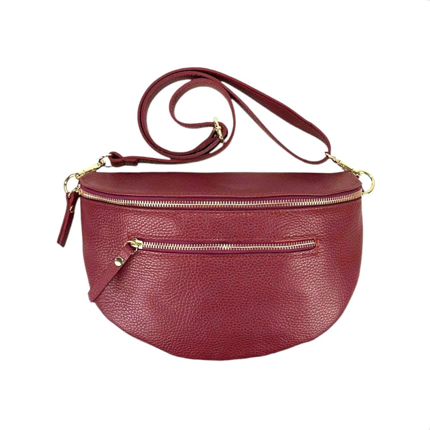 Large Italian Leather Waist/Crossbody Bag with Front Pocket