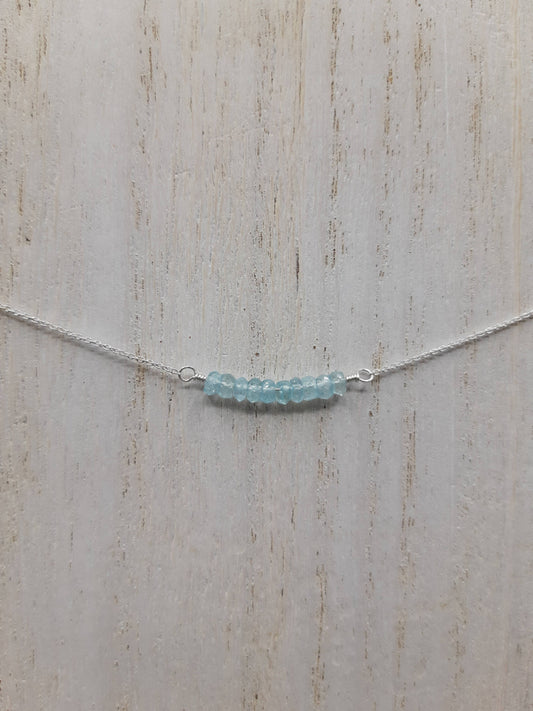 Aquamarine Beaded Bar Necklace | Sterling Silver