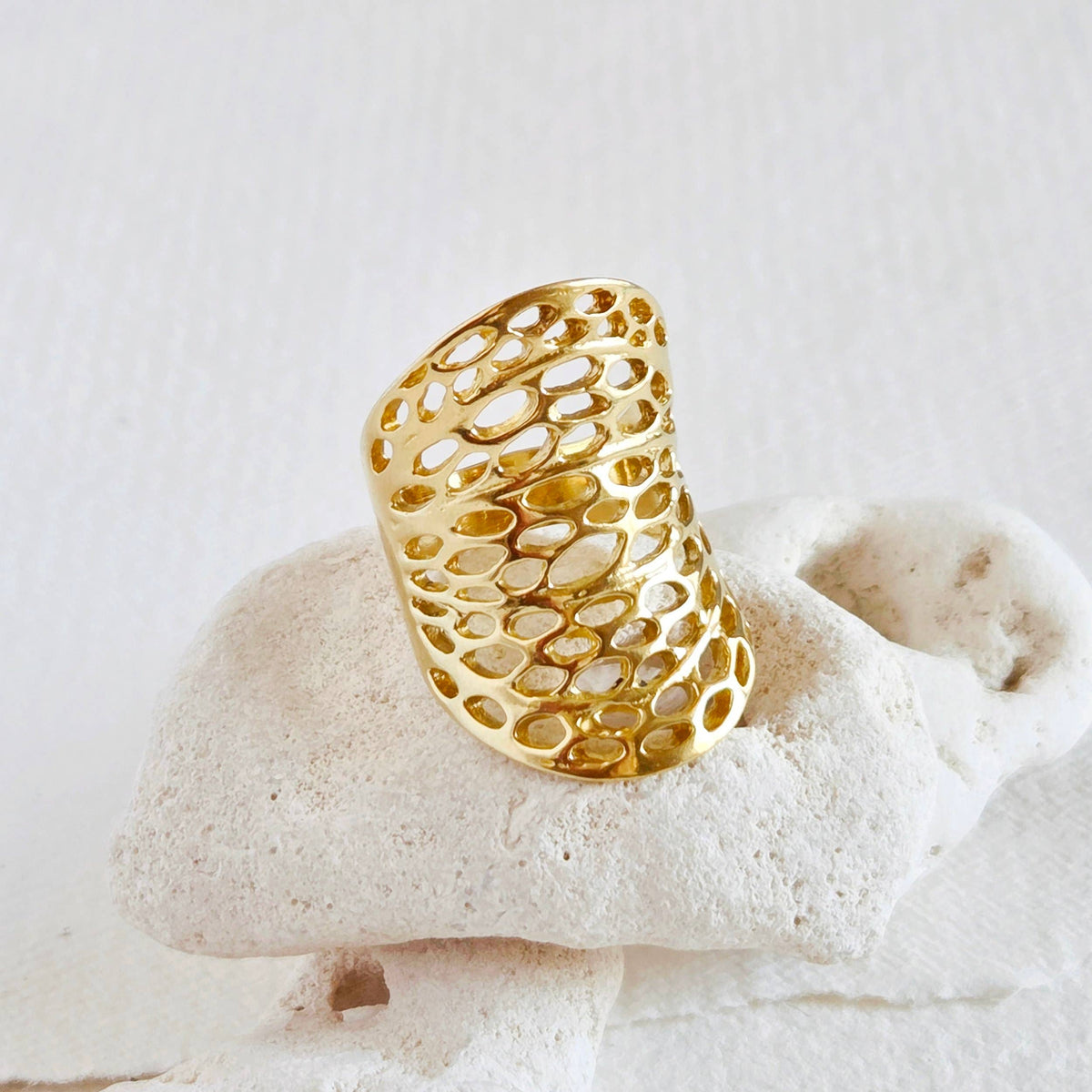 Solid brass open freeform design Morel ring