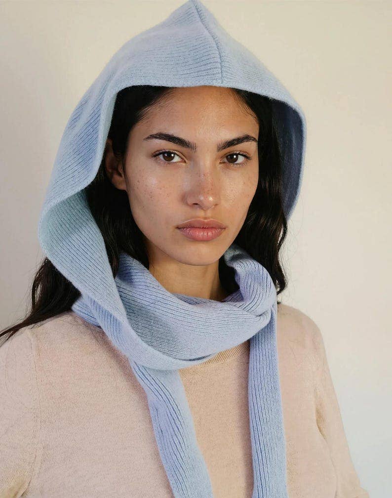 Knitted Hooded Scarf for Women, Cashmere Merino Blend, Cozy Winter Hood Wrap