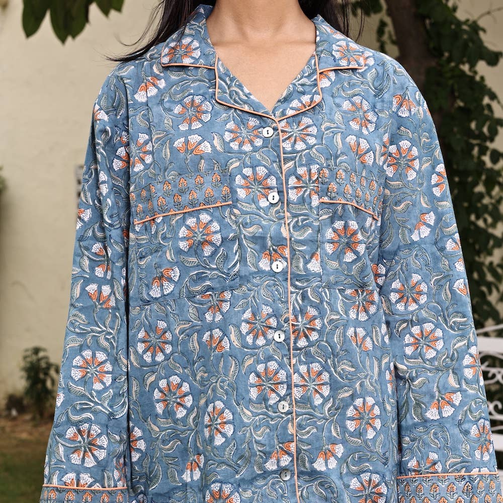 Women's Block Printed Pajamas- 3 Piece Set