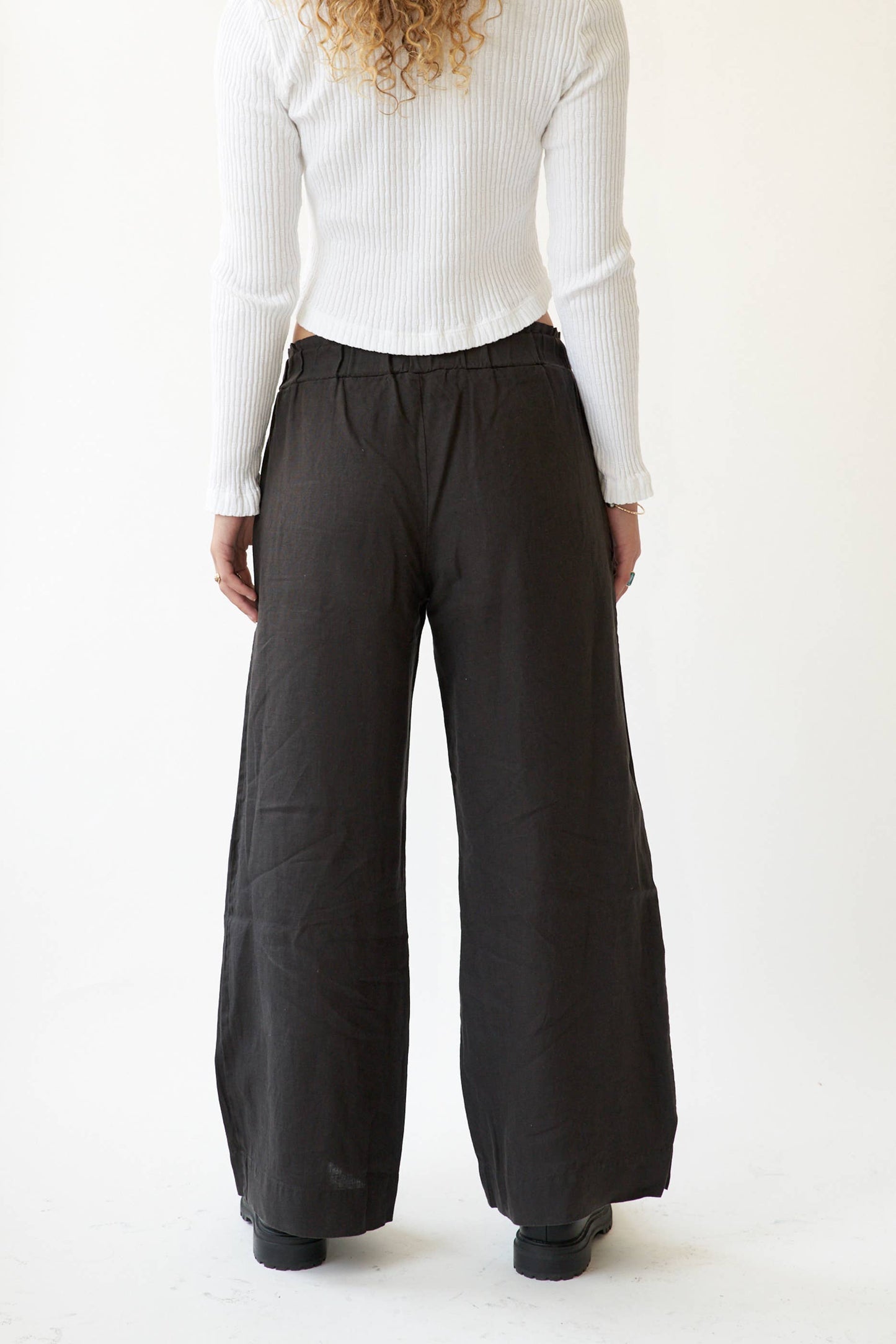 Washed Linen Trouser | Black