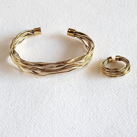 Twiggy Brass twig wire layered cuff bangle bracelet ring