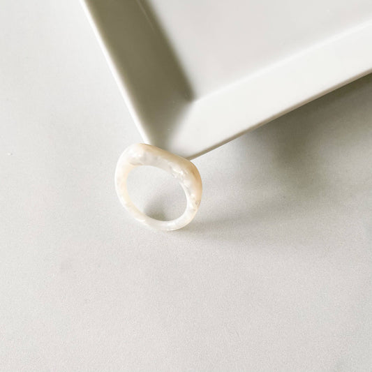 Square Dome Ring in White Pearl