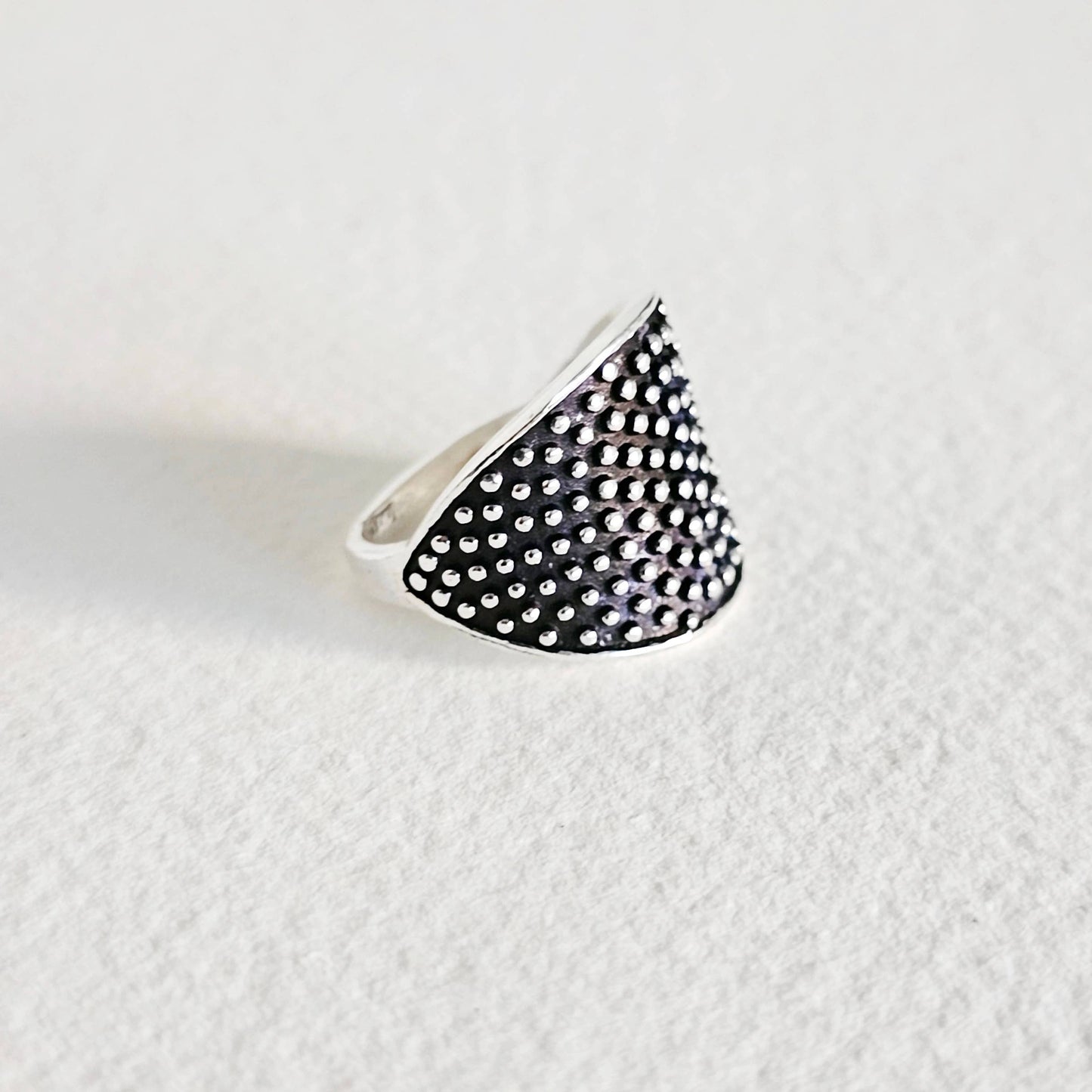 Silver ring studded circle handmade #BX06