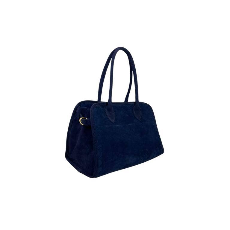 Italian Suede Leather Shoulder Bag with Long Handles