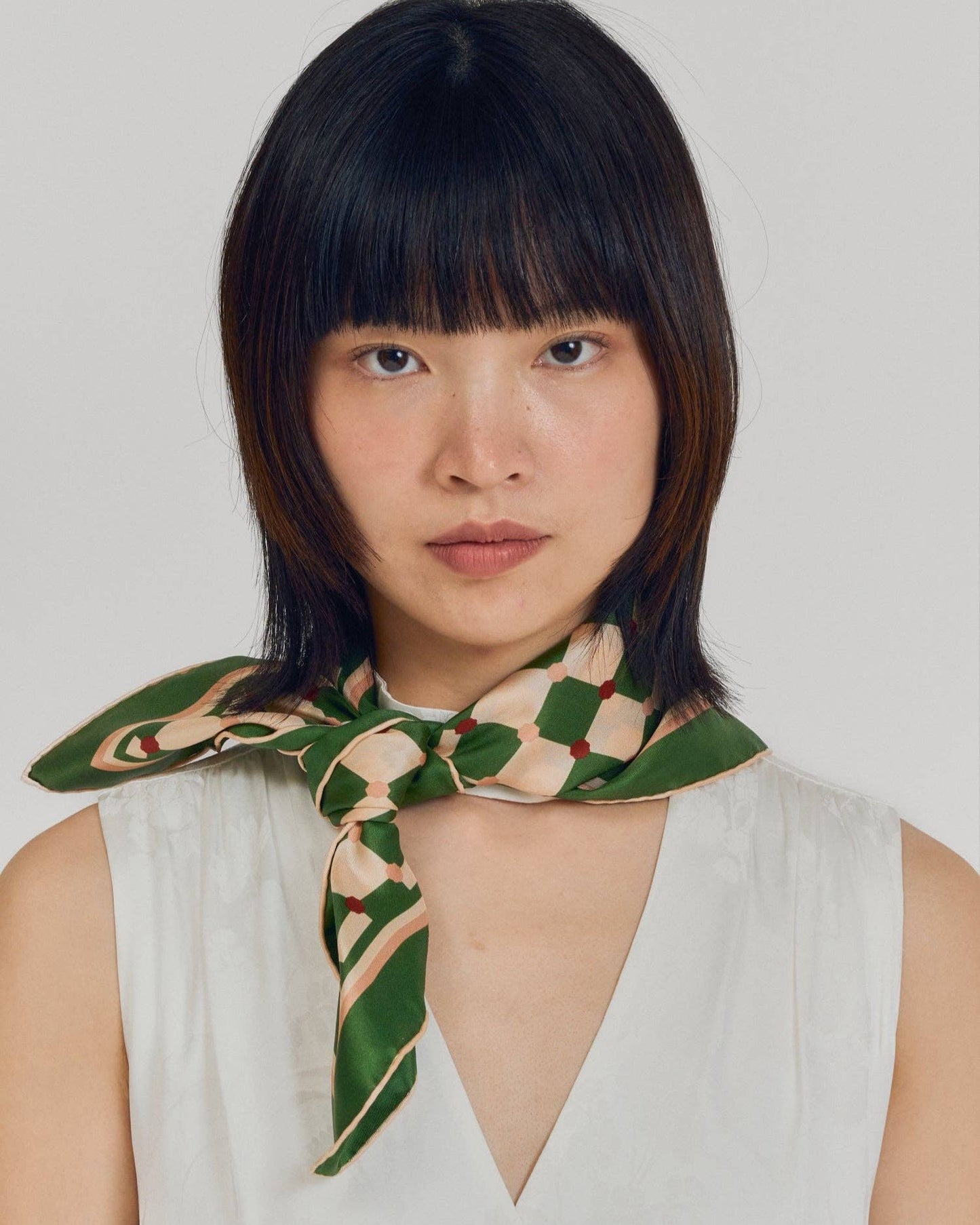 "Checkerboard" Silk Bandana Scarf - Green