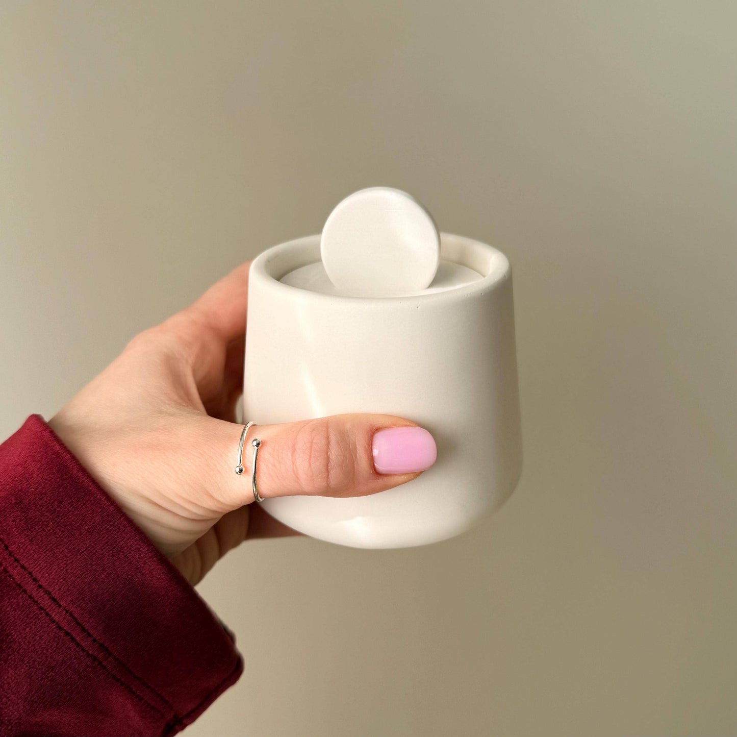 Geometric Soy Wax Candle with Lid Organic Jesmonite Vessel Scented Wood Wick Home Decor