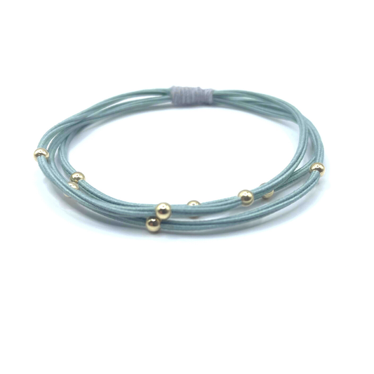 #WP-D - Single Water Pony 3mm Gold Waterproof Hair Band in Light Green & Gray