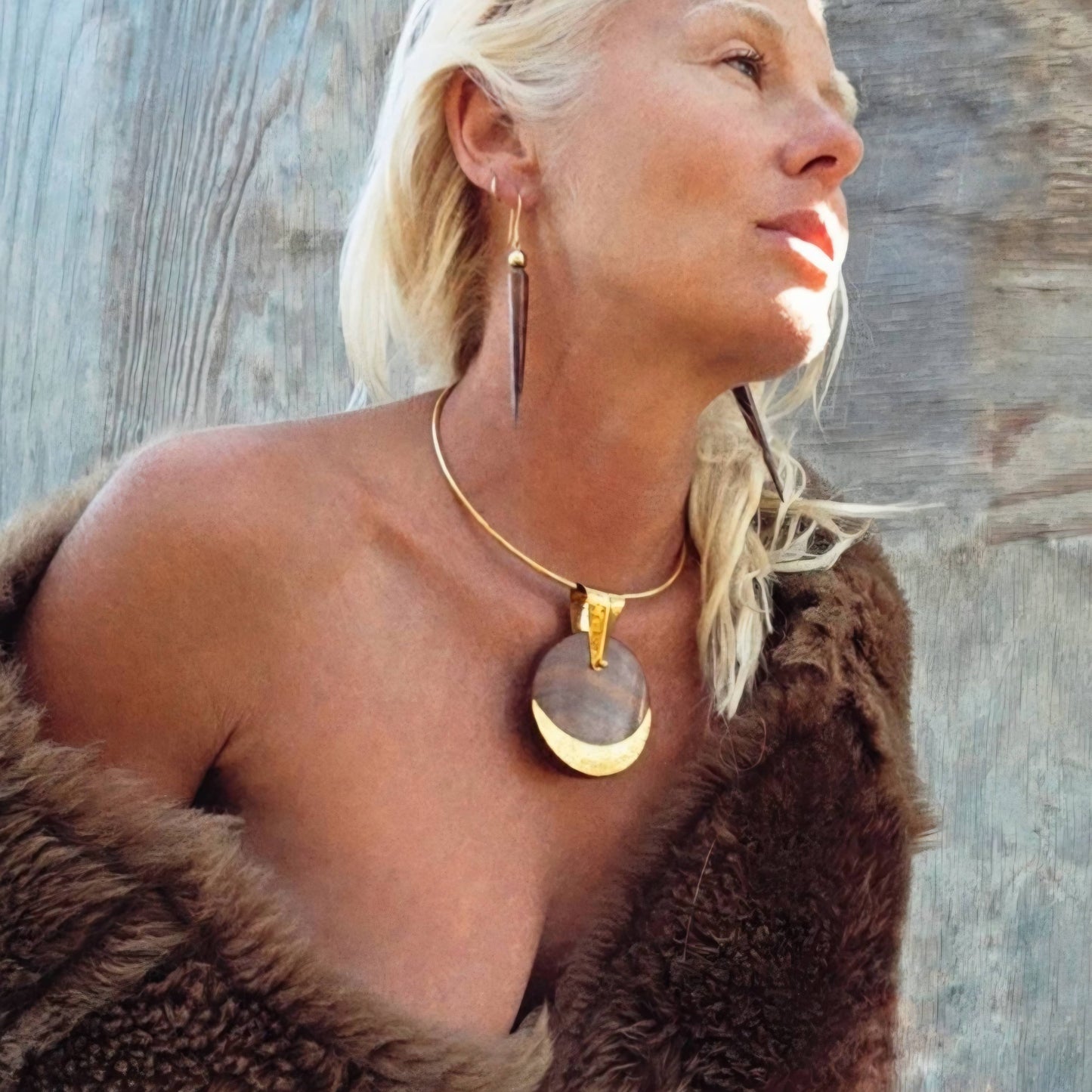 Brass horn black spike sphere earrings handmade