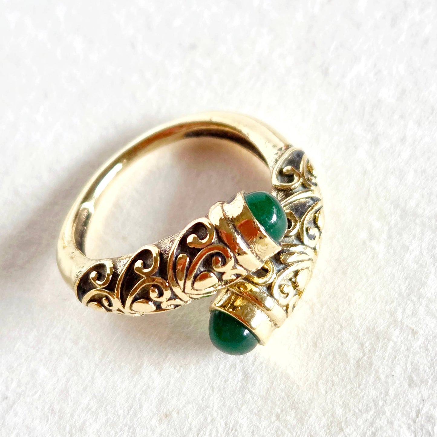 Brass Wrap Ring Handmade Green Agate