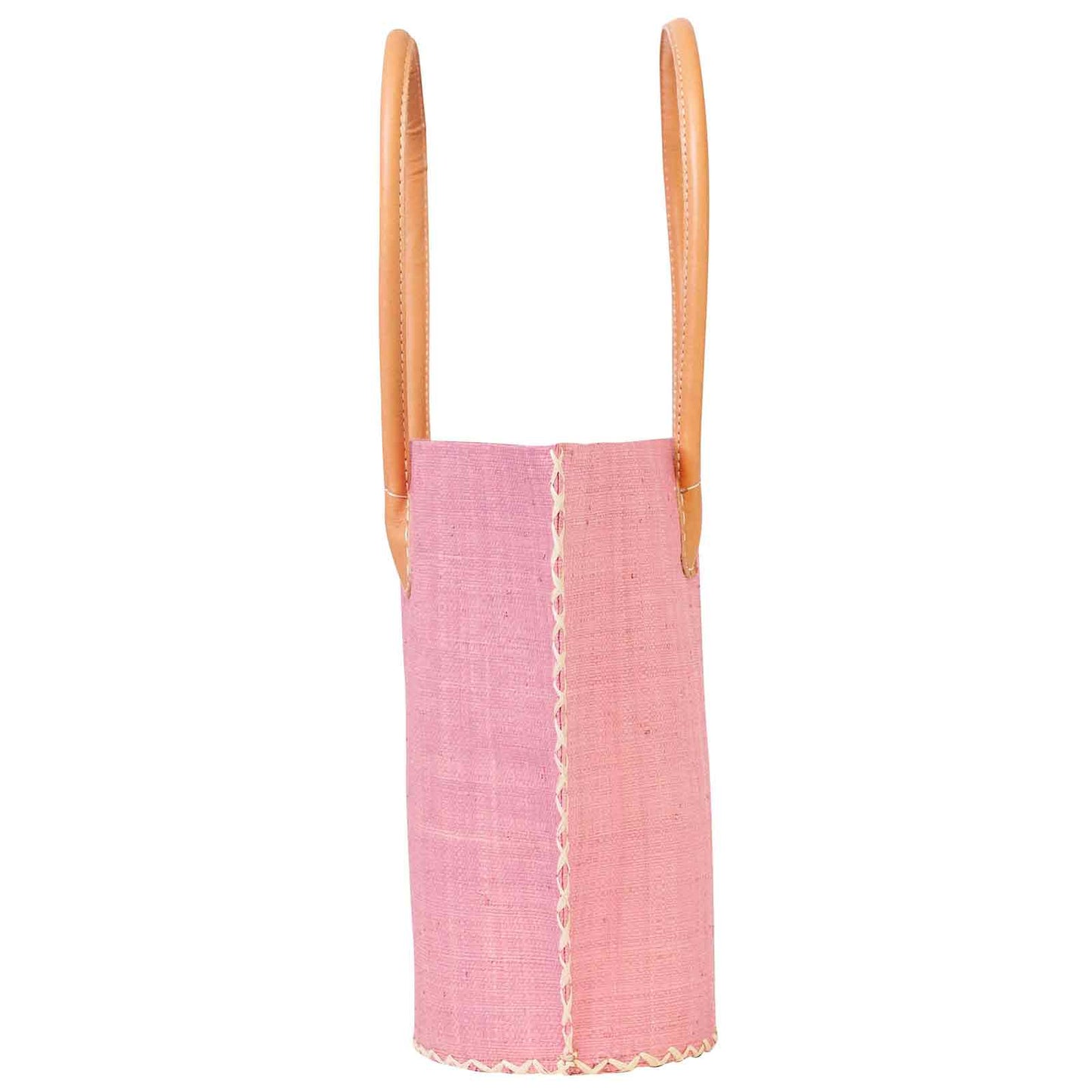 RAFFIA PINK with Leather Handle Tote Bag