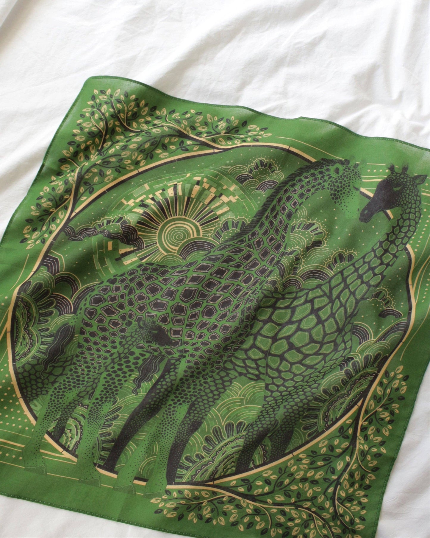 Giraffe, "Surya" in the Grassland Bandana Scarf (Olive Green)