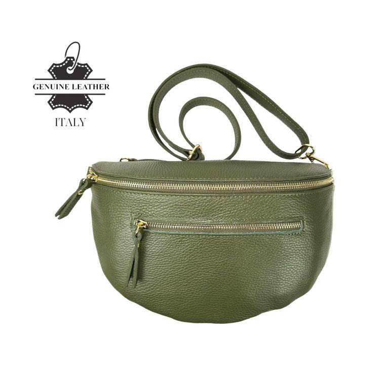 Large Italian Leather Waist/Crossbody Bag with Front Pocket