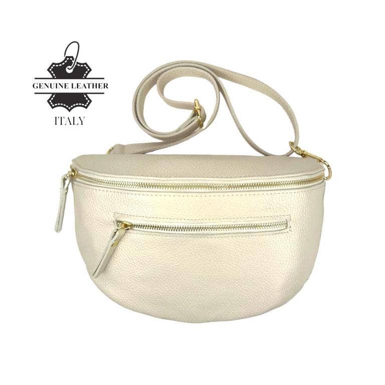 Large Italian Leather Waist/Crossbody Bag with Front Pocket