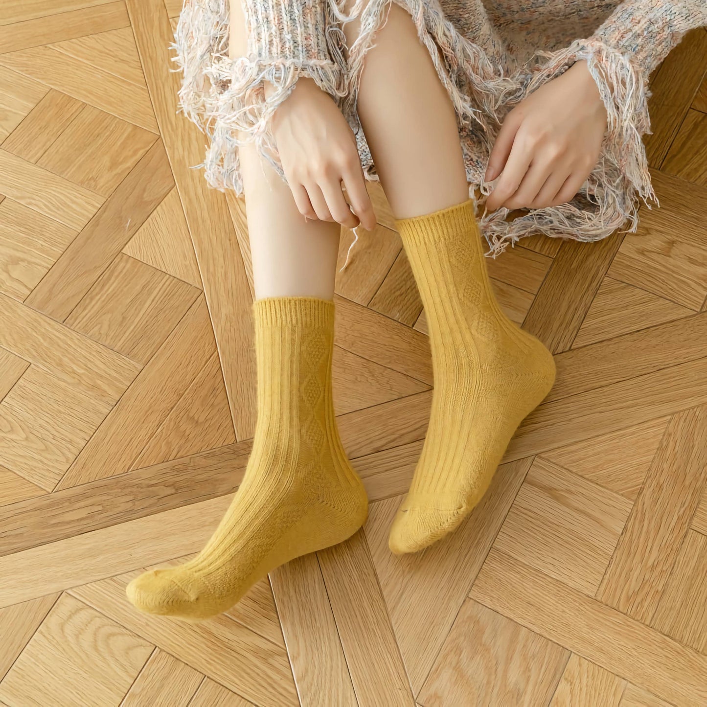 Autumn/Winter Women's Wool & Cashmere Striped Diamond Socks