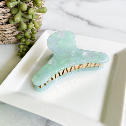 French Claw in Lilly Pad | Light Green Turquoise Layered Acetate Claw