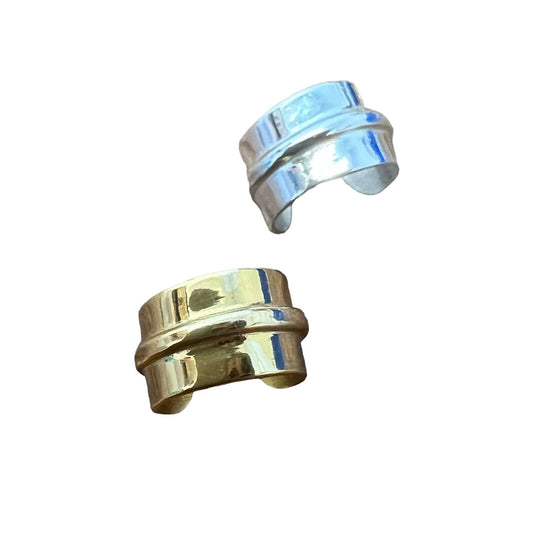 Thick Lined Ear Cuff - Sterling Silver & Gold