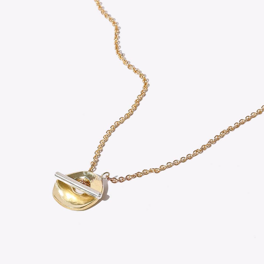 Oyster Lariat Necklace - Brass + Sterling