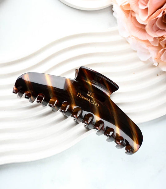 Glamour Grip XL Claw in Tigers Eye | Bronze Brown Gold Shimmer | Italian Acetate Tortoise XL Hair Clip