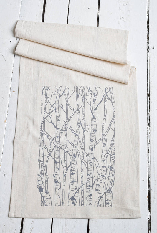 Organic Cotton Birch Tree Tea Towel - Grey - Trees Kitchen