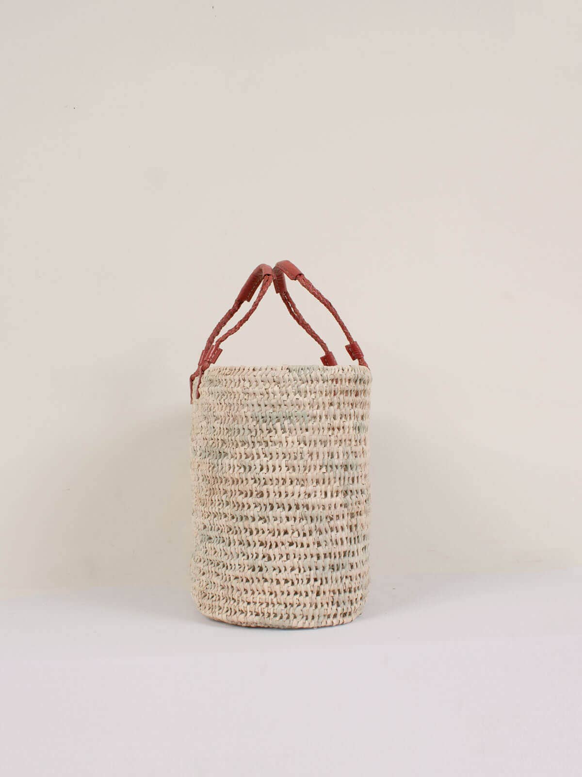 Pleated Leather Handle Basket - Terracotta