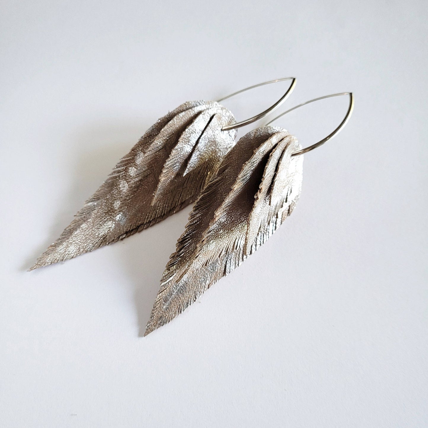 Handmade Metallic Leather Feather Earrings #BX41