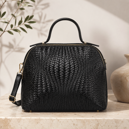 NOA Black Embossed Leather Handbag – Made in Italy