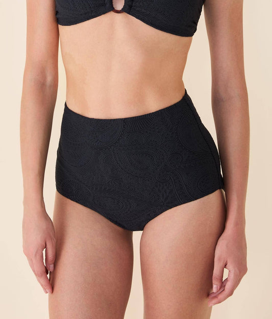 The Super High Waist Bikini Bottom - Paisley - Black Paisley